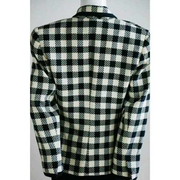 Vintage Wool Black White PlAid Notched Collar Fitted Cropped Chic Blazer M - Picture 8 of 10